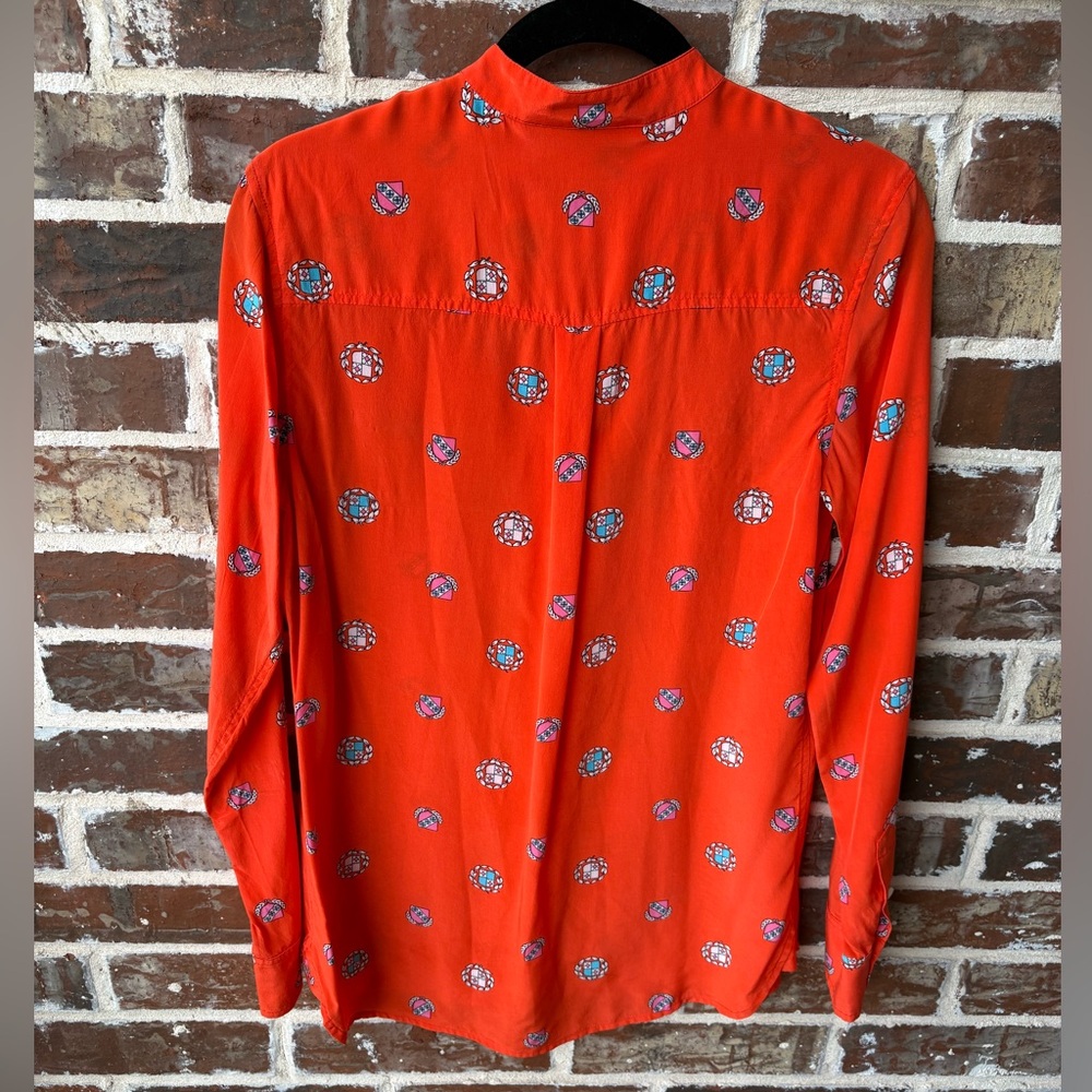 C. Wonder 100% Silk Orange Red Crest Blouse Size Small - Picture 2 of 11